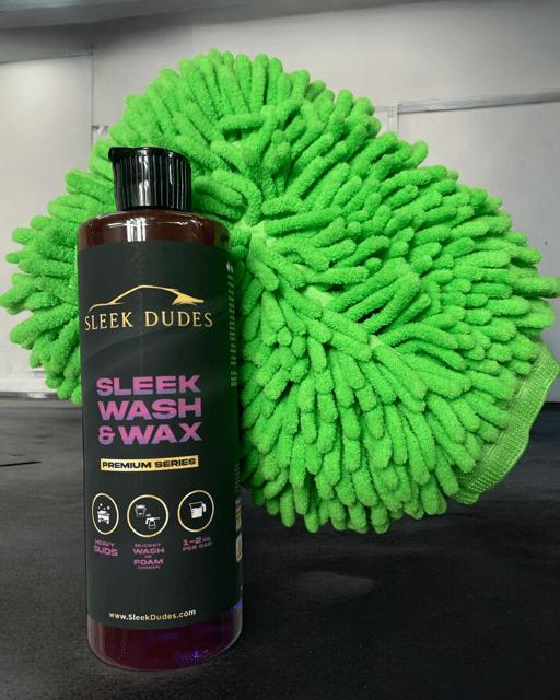 Sleek Wash & Wax car shampoo – 16 oz foaming soap & ultra-soft wash mitt
