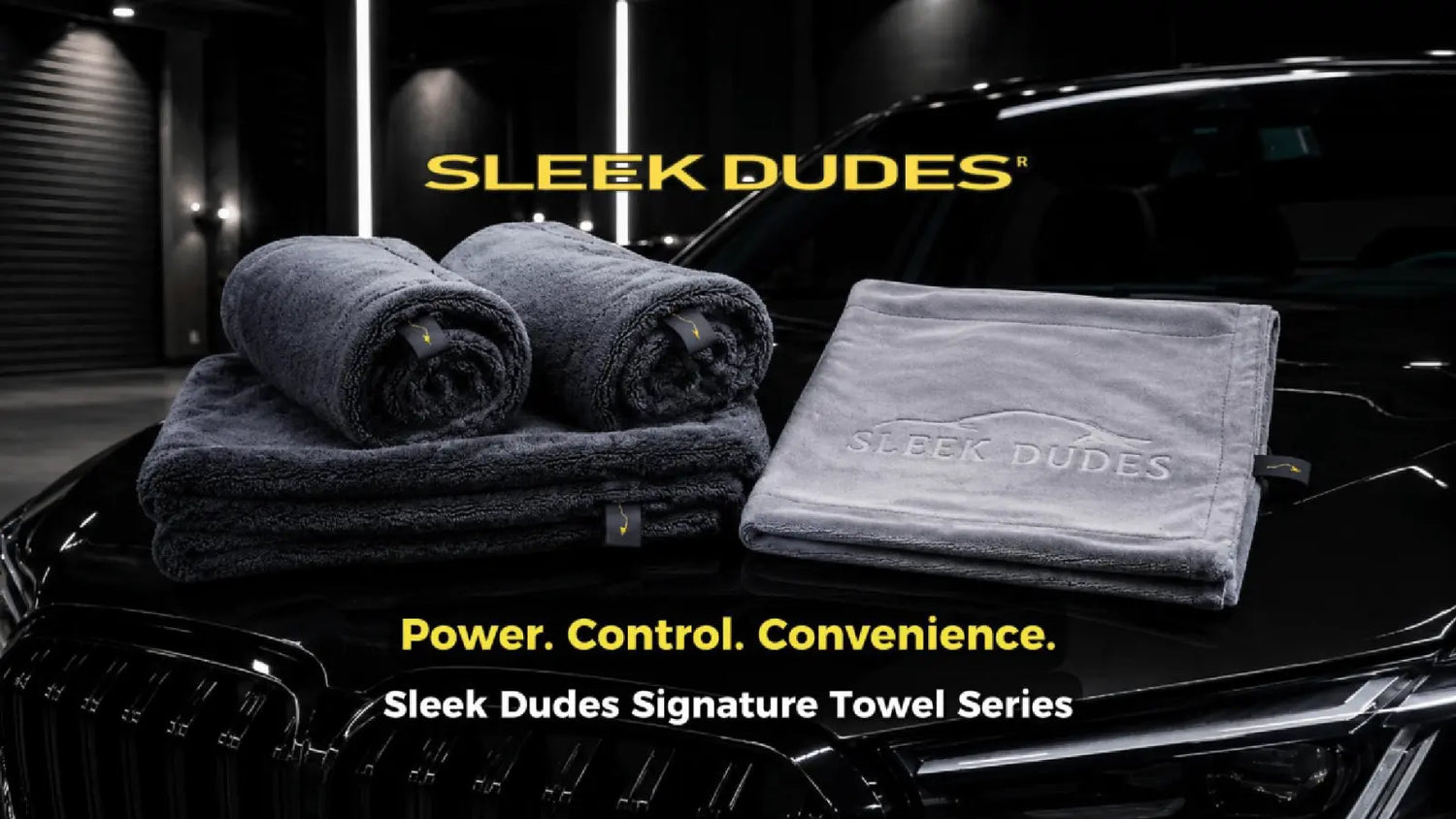 Sleek Dudes Signature Series microfiber car drying towels with Max Dry 2K, DiamondX, and Double Trouble