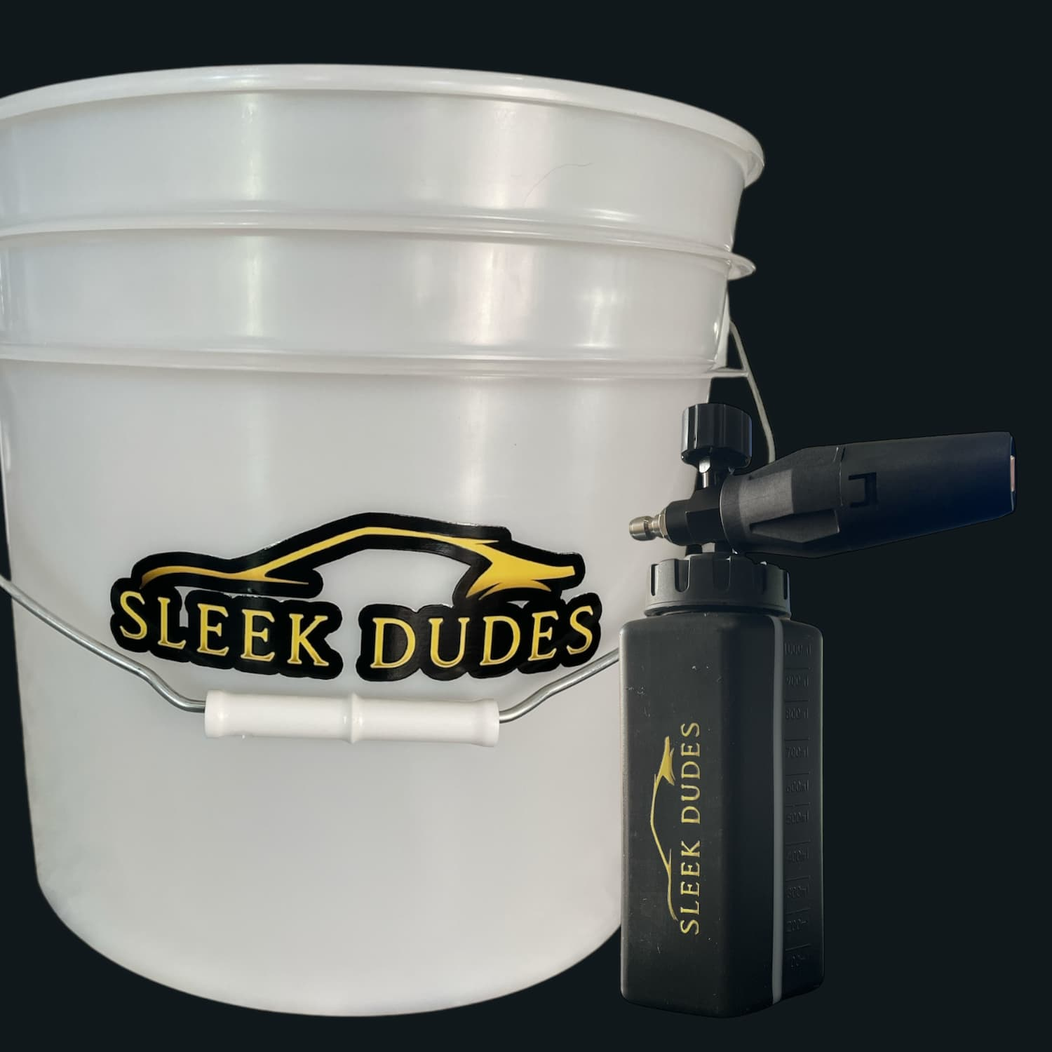 Sleek Dudes Car Care Tool and accessory Collection featuring car wash bucket and car foam cannon